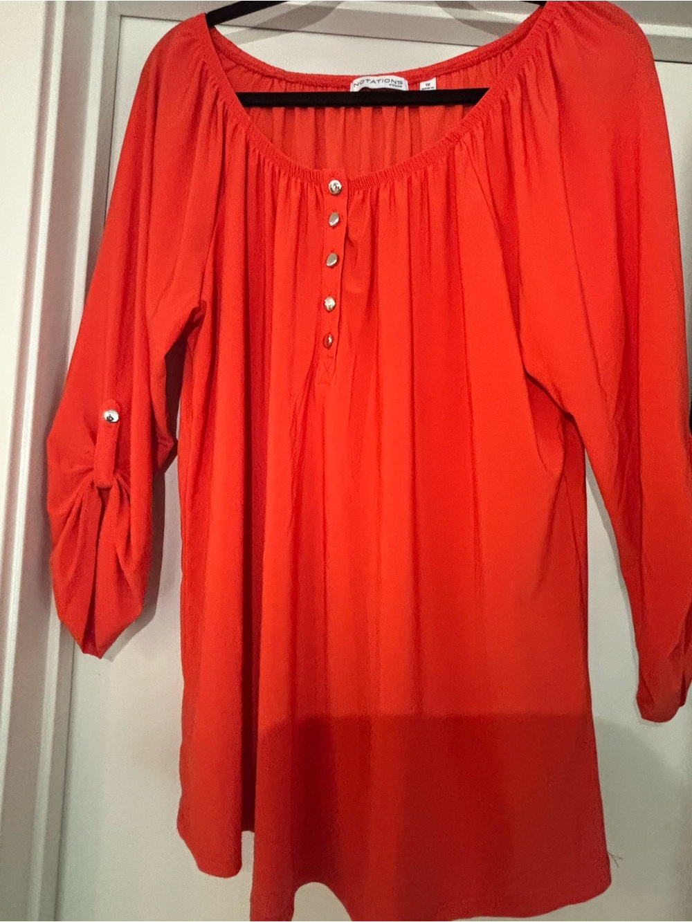 Notations Orange Button-Front Peasant Blouse